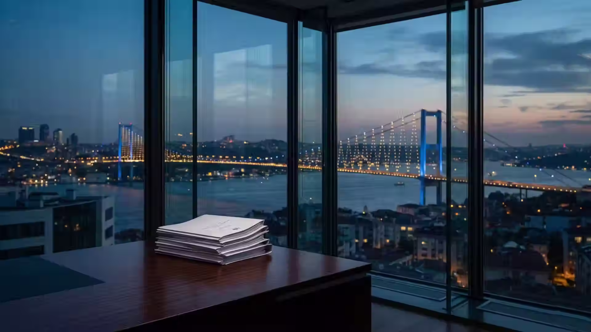 Istanbul Attorneys executive office with a Bosphorus Bridge view