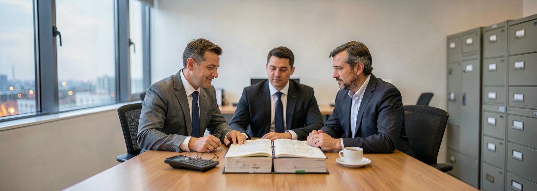 Accounts team reviewing supplier invoices and bound commercial ledgers in an Istanbul office